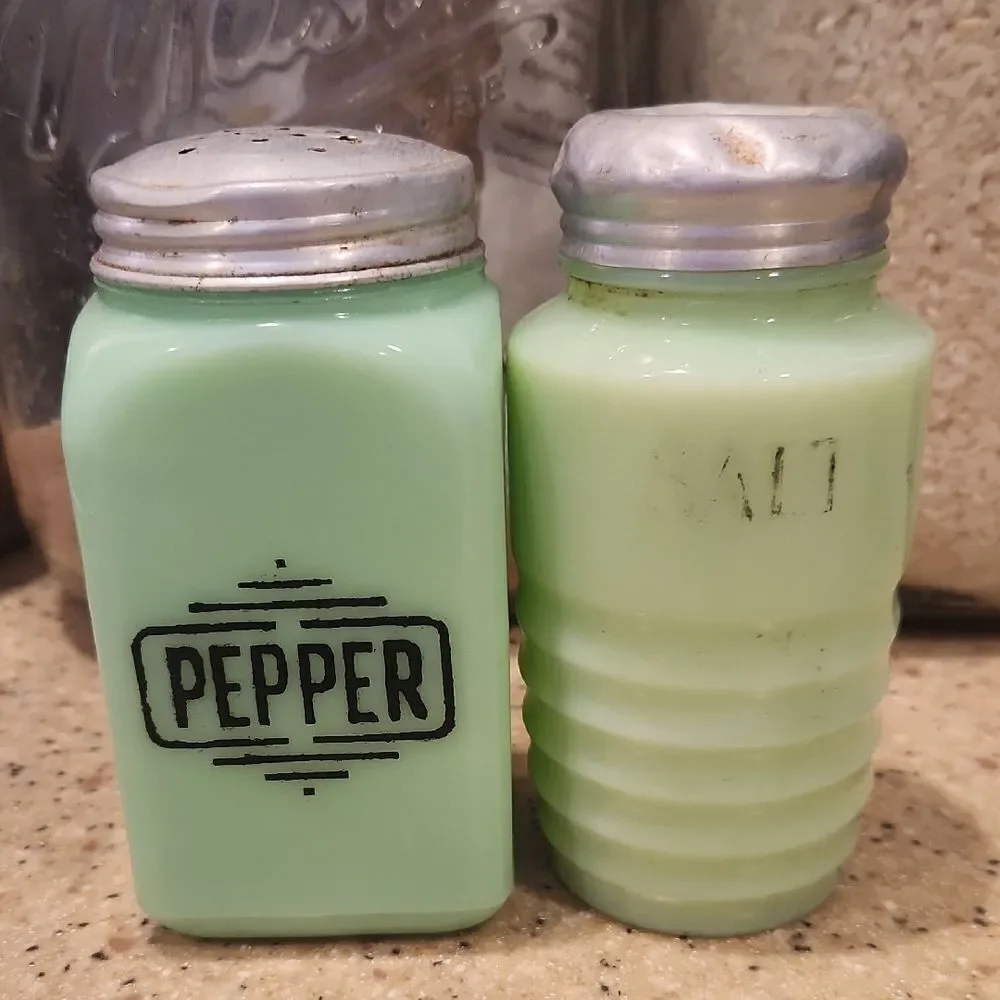 Vintage 1930's Jadeite Milk Glass Salt & Pepper Shakers